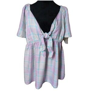 Isabel By Ingrid & Isabel Women's L Plaid Maternity Smocked Blouse, NWT